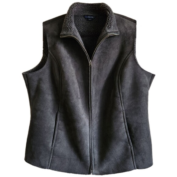 Lands' End Women's Vest Size 1X Gray Faux Suede Sherpa Lined Outdoor Gorpcore - Picture 1 of 8